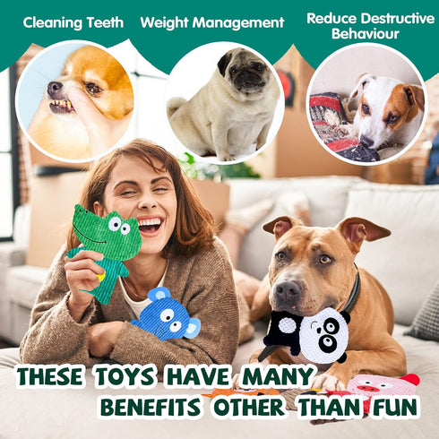 No Stuffing Dog Toys, 8 Pack Dog Squeaky Toys, Durable Plush Dog Toys, Cute Animal Plush Toys, Pet Entertaining Toys Interactive Teething Chew Toy...