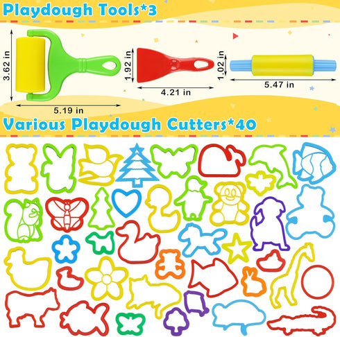Playdough Tools with 40 pcs Plastic Play Dough Cutters Animal Shapes, 3 pcs Basic Play Dough Tools...
