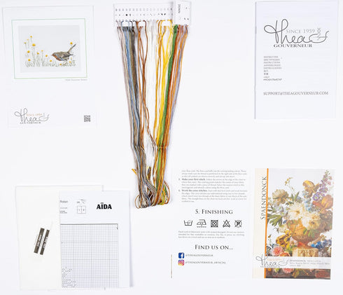Thea Gouverneur - Counted Cross Stitch Kit - Summer Robin Bird - Aida - 16 count - Embroidery Kit for Adults - DMC Embroidery Threads and other Cr...
