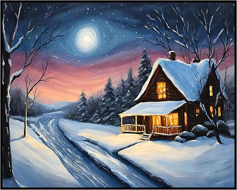 Posterizer 1 pcs- quaint old village-building in nature-night sky 11-Landscape & Nature Art-Floral Botanical Art- Decor for Home & Office- unframe...