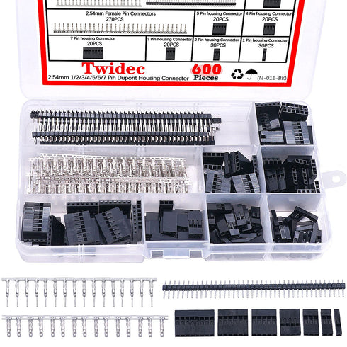 Twidec/600PCS 2.54mm Dupont Connector Kit 1/2/3/4/5/6/7 Pin Housing Connector with 2.54 Male and Female Dupont Terminals Crimping Connectors and 2...