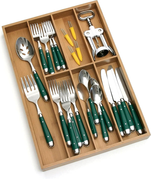 Lipper International 8877 Bamboo Wood Flatware Organizer with 7 Compartments, 12" x 17-1/2" x 1-3/4"...