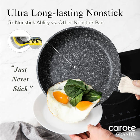CAROTE Nonstick Frying Pan Skillet,Non Stick Granite Fry Pan Egg Pan Omelet Pans, Stone Cookware Chef's Pan, PFOA Free,Induction Compatible(Classi...