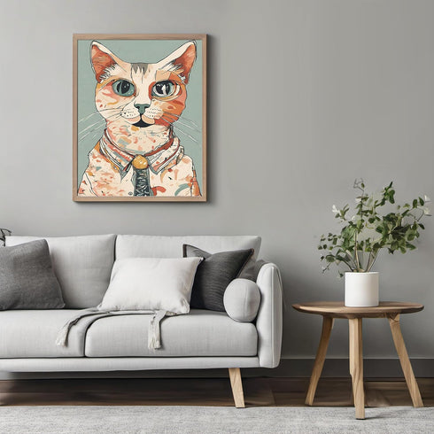 Posterizer 1 pcs- Abstract art of a white cat with clothes on-Art for Animal Lovers-Abstract & Modern Art- Gift for Men Women Teens-Decor for Hom...