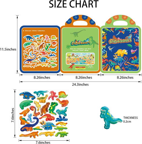 Puffy Sticker Book for Kids, Reusable Sticker Books for Toddlers, Vehicles Dinosaur Stickers for 3 4 5 Year Old Girls Boys, Car Airplane Travel Ac...