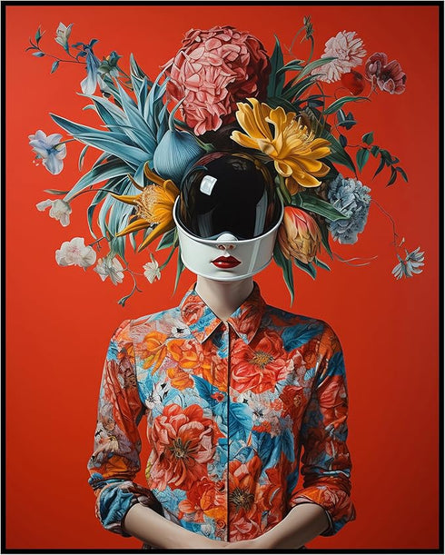 Posterizer 1 pcs-flower head futuristic woman-bright chic art-Floral & Botanical Art-Fantasy & Fiction Art-Gift for Art Lovers-Decor for Home & Of...