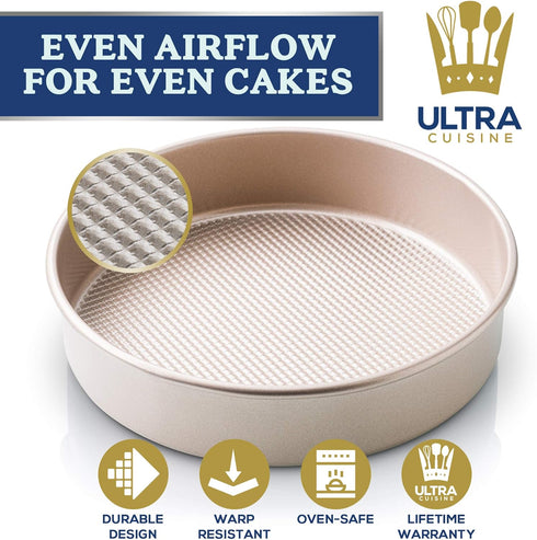 Ultra Cuisine Textured Nonstick Steel 8 inch Round Cake Pan Durable, Oven-Safe, Warp-Resistant, Easy Clean for Cooking and Baking...