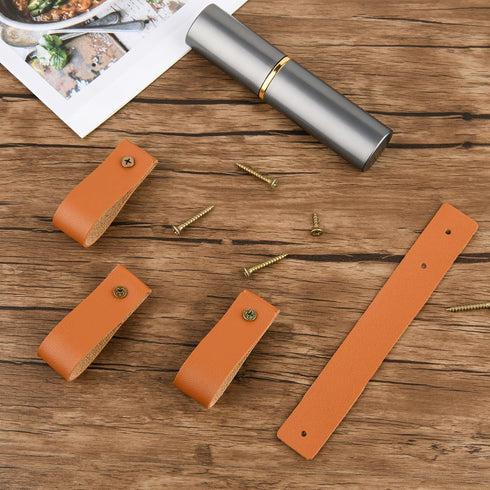 Cosmos 4 Pcs Leather Wall Hooks Hanging Strap Leather Curtain Rod Holder Leather Hook Strap Drawer Pulls Wall Mounted Rod Hanger Hook with Screws ...