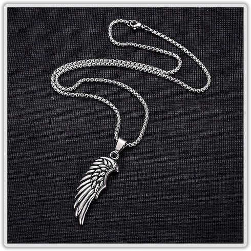 Punk Titanium Steel Angel Wing Pendant Feather Necklace...