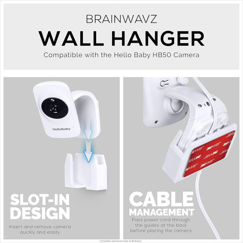Wall Mount for HB50, (2 Pack), Adhesive Holder for Hello Baby Monitor Camera Installs in Minutes, No Mess Hanger Bracket by Brainwavz (White)...