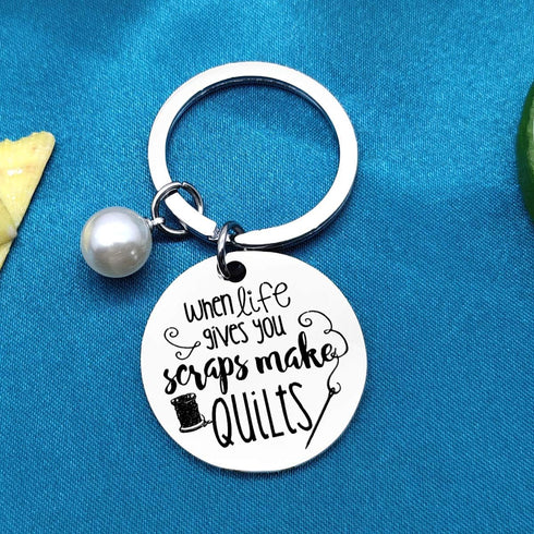 Sewing Gifts for Women Girls Inspirational Sewing Keychain When Life Gives You Scraps Make Quilts Sewing Lover Gift Sewing Jewelry for Birthday Ch...