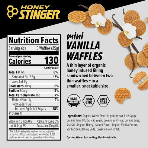 Honey Stinger Organic Mini Vanilla Waffles, Energy Stroopwafel for Exercise, Endurance and Performance, Sports Nutrition for Home & Gym, Pre and P...
