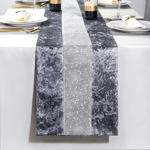 HALOVIE 13 x 82 Inch Glam Table Runner with Diamante Strip, Rectangular Dining Table Dresser Runners for Home Kitchen Party Wedding Festival Chris...