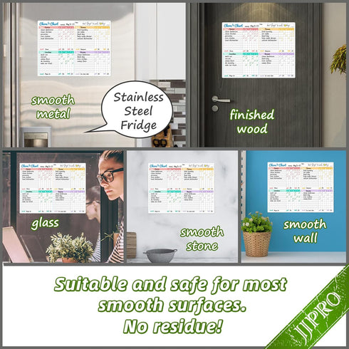 JJPRO Non-Magnetic Dry Erase Chore Chart Whiteboard for Fridge-Chore Chart for Multiple Kids- Clings to All Smooth Surfaces(e.g. Stainless Steel F...