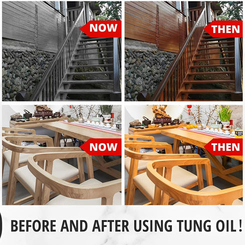 8 OZ Pure Tung Oil for Wood Finishing with Wood Brush, Waterproof Wood Sealer Indoor and Outdoor, 100% Pure Natural Tung Oil for Unfinished Bare W...