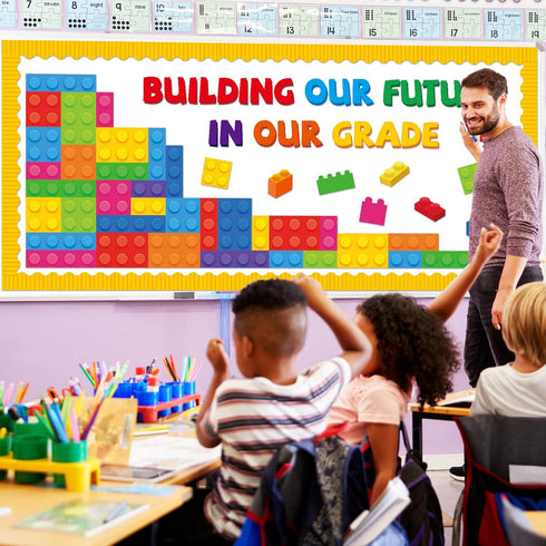 87 Pcs Building Blocks Bulletin Board Set Classroom Decoration Back to School Building our Future in Our Grade Cutouts for Classroom School Chalkb...