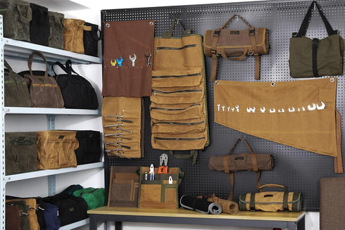 Storage Tool Case, 13.8 x 7.8 x 7.8 Inches, Rectangular Waxed Canvas Fabric Collapsible Tool Bag with Handles for Tools,Wrench Set,Screwdrivers (B...