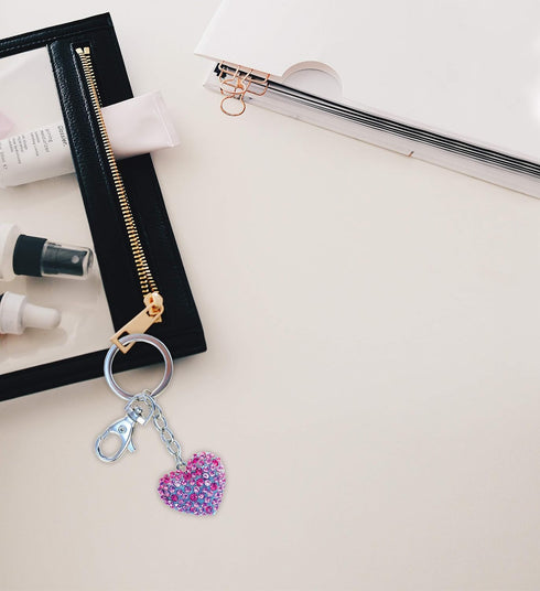 Puzzled Pink Heart Keychain - Silver 3D Sparkling Crystal Rhinestone Keychain, Stylish Silver Metal Alloy Heart Shaped Bag Pink Keychain, Cute Pin...