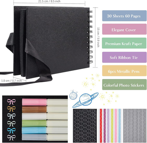 8.5x5.9 Inch Scrapbook Photo Album with DIY Accessories Kit - 60 Pages Black Kraft Paper DIY Handmade Album Scrapbook for Anniversary Wedding Grad...