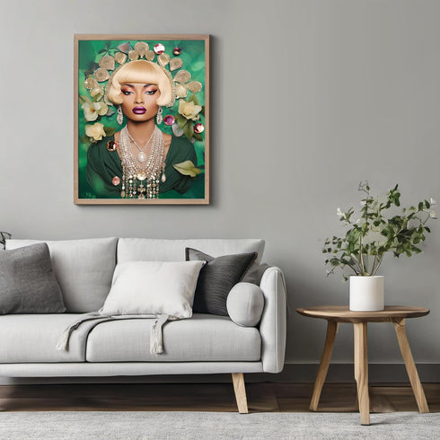 Posterizer 1 pcs-African bejeweled emerald green queen collage-Abstract & Modern Art-Inspirational Women's Art-Gift for Women, Fashionistas, Desig...