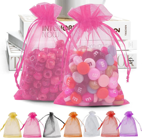ANZNKU 50 Pack Organza Bags 4 x 6 inch Premium Sheer Drawstring Organza Bags for Candy Jewelry Party Wedding Christmas Favor Gift Bag (Pink)...