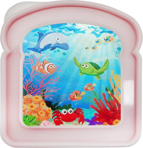 Jacent Reusable Kids Lunch Sandwich Box Container, 3D Sea Life: 1 Pack *Colors Vary, Pack Sandwiches For Childs Lunch, Sandwich Saver For On The G...