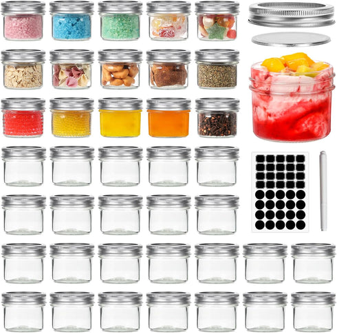 4 oz Mason Jars with Lids and Bands, 40 Pack 120 ml Regular Mouth Glass Canning Jars for Jam, Honey, Wedding Favors, Shower Favors, Spice(Silver)...