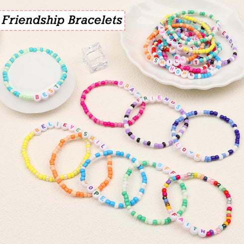 20 Pcs Friendship Bracelets for Teen Girls Preppy Letter Beaded Bracelets Bulk Colorful Stretch Kids Bracelet for Girls Women Set Jewelry...
