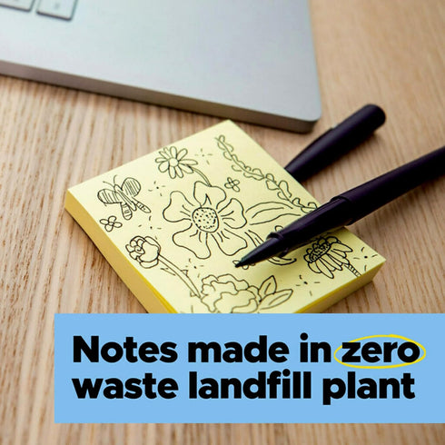 Post-it 100% Recycled Paper Super Sticky Notes, 2X The Sticking Power, 3x3 in, 5 Pads, 70 Sheets/Pad, Canary Yellow(654R-5SSCY)...