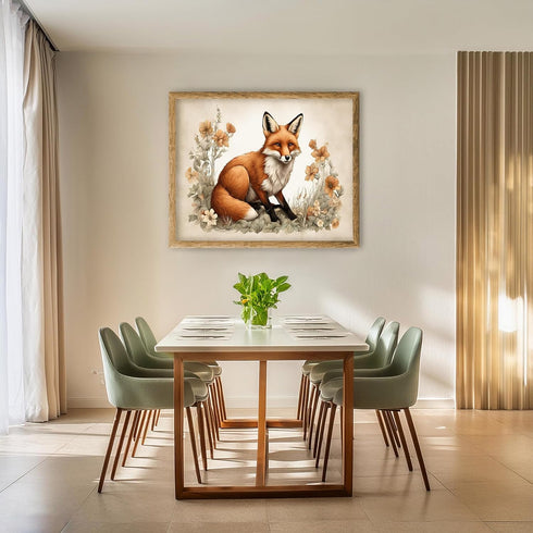 Posterizer 1 pcs- Red fox in the middle of beautiful wild flowers-Art for Animal Lovers-Floral Botanical Art- Gift for Men Women Teens-Decor for ...