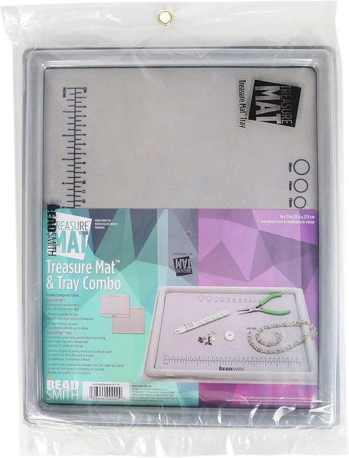 The Beadsmith Treasure Mat Tray and Mat - 11 x 14 Inches - Grey Flocked Tray with Cover - Non-Slip, Rubber Base Mat - Design Board for Jewelry Mak...
