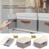 Yawinhe Storage Boxes with Lids, Linen Fabric Bin, Cube Organizer Basket, Washable and Leather Handle, for Home, Closet, White/Grey, 15.0''Lx9.8''...