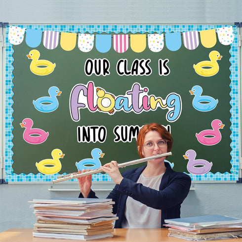 Summer Bulletin Board Decorations Floating Into Summer Classroom Bulletin Board Border Duck Summer Pool Float Paper Cutouts for Classroom Window W...