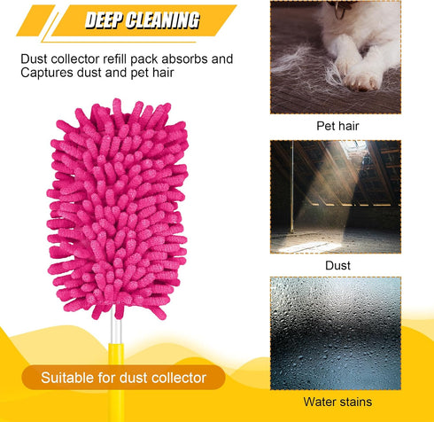 4pcs Duster Refills for Swiffer, Microfiber Ceiling Fan Duster 360 Duster Refills Heavy Duty Hand Dusters for Cleaning Compatible with Swiffer (Ro...