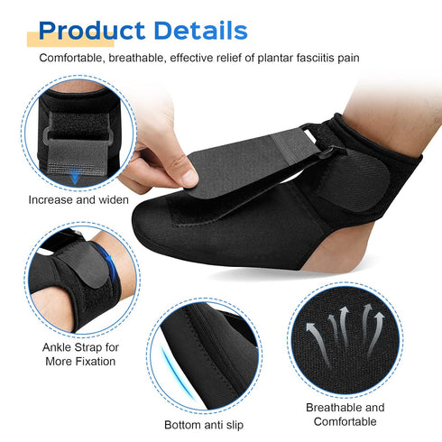 Plantar Fasciitis Night Splint-which Supportive Foot Brace with Arch Cushion for Plantar Fasciitis, Achilles Tendonitis, Foot Drop & Heel Spur Pai...