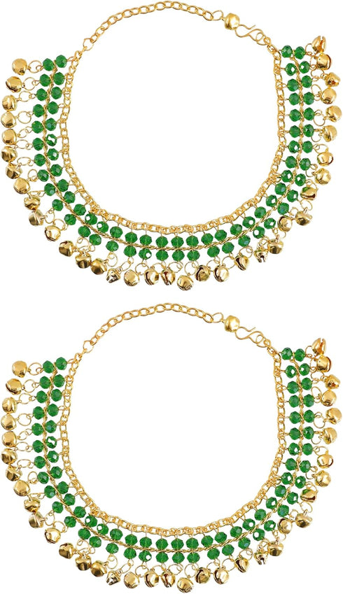 Indian Traditional Ethnic Fashion Bollywood Gold Polish Party-wear Wedding Beads Ghungroo Banjara Payal Anklet for Girls Women...