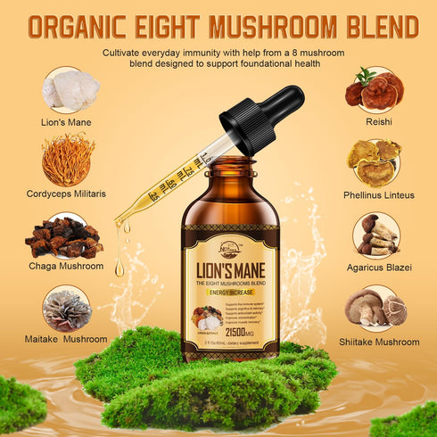 Lions Mane Supplement, Liquid Mushroom Extract Drops, 8 Mushrooms Complex for Cognitive Support and Immunity Boost, Up to 2 Month Supply, Mushroom...