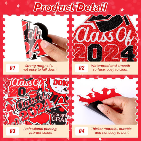 45pcs 2024 Graduation Car Magnets Balloons Decorations Red and Black Grad 2024 Graduation Fridge Magnets Car Garage Door Magnetic Stickers Class o...