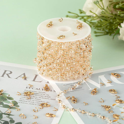 KYUNHOO 16.4 Feet Gold Plated Brass Beaded Jewelry Chain Bulk Clear Glass Crystal Necklace Chain for Women Jewelry Making Supplies Findings...