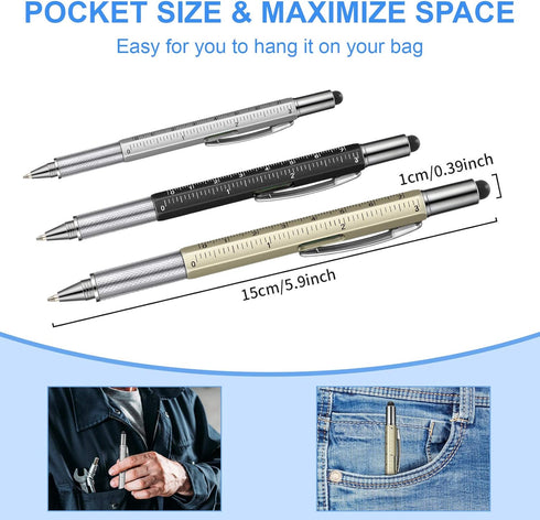 30 Pieces Tool Pen 6-in-1 Multitool Tech Tool Pen with Ruler, Level Gauge, Ballpoint Pen, Stylus Pen, Screwdriver and Slotted Screwdriver Multifun...