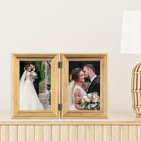 Lawrence Frames 4x6 Hinged Double Sutter Burnished Gold Picture Frame...