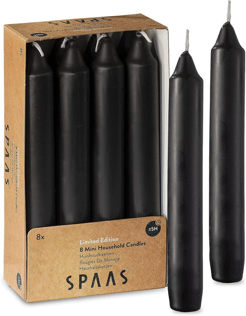 Straight Black Candlesticks - Pack of 8 6" Coated Black Candles - 5 Hour Long Burning Unscented Candles for Halloween, Chime, Wedding, and Home De...