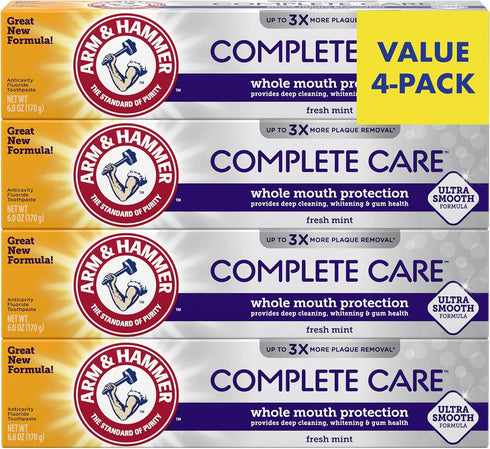 Arm & Hammer Complete Care Toothpaste, Fresh Mint Flavor, Whole Mouth Protection, 6.0oz (4-Pack)...