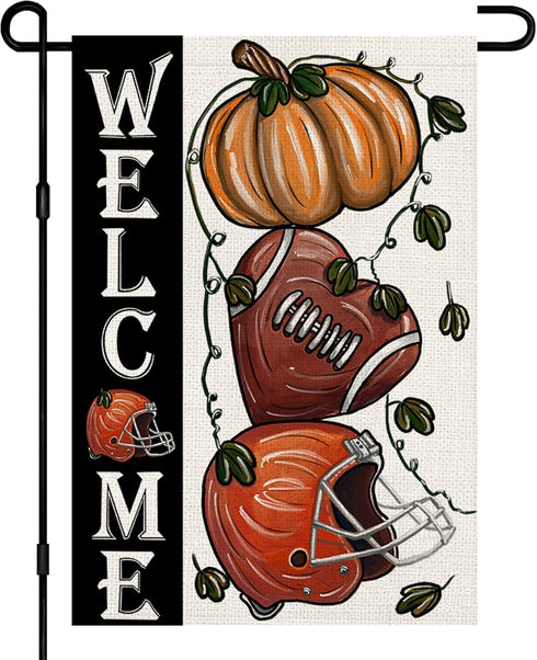 Fall Football Welcome Garden Flags 12x18 Inch Vertical Double Sided, Pumpkin Autumn Sports Game Day Sign Thanksgiving Seasonal Yard Outside Decor ...
