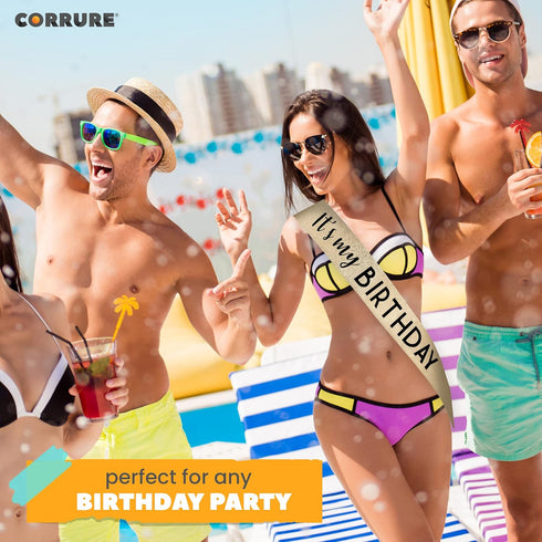 CORRURE 'It's My Birthday' Sash Glitter with Black Foil - Gold Glitter Birthday Sash for Women and Men - Happy Birthday Sash for Girls, Sweet 16, ...