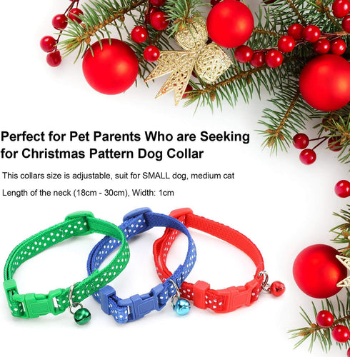 3 Pack Christmas Pet Collar, Adjustable Xmas Dog Collar with Jingle Bell, Wave Point Pattern Neck Ring | Cute Fashion Nylon Collar for Small Pet D...