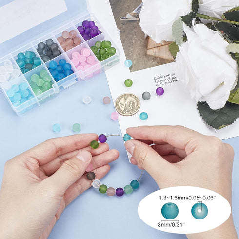 PH PandaHall 200pcs Frosted Glass Beads 10 Color 8mm Sea Glass Beads Spacers Matte Bead Ocean Blue Loose Bead for Friendship Bracelet Necklace Mot...