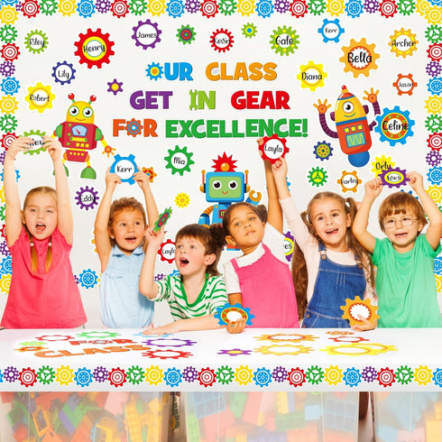 Gears Robots Bulletin Board Set Classroom Gear Robot Decorations Our Class Get Gear Excellence Decor Gear Bulletin Board Border Trims Cutouts for ...
