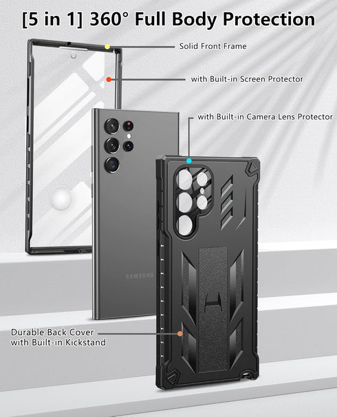 FNTCASE for Samsung Galaxy S22 Ultra Case: Built-in Screen Protector & Kickstand Full-Body Dual Layer Rugged Military Grade Shockproof Protection ...