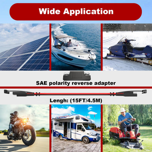 15FT SAE Extension Cable, 12AWG SAE to SAE Extension Cable Quick Disconnect Wire Harness, SAE Connector Cable for Solar Panel, Battery, Motorcycle...